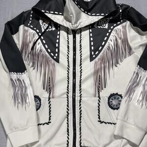 Ouku 3D fringe All over Print Black and Gray western wear XL Graphic hoodie